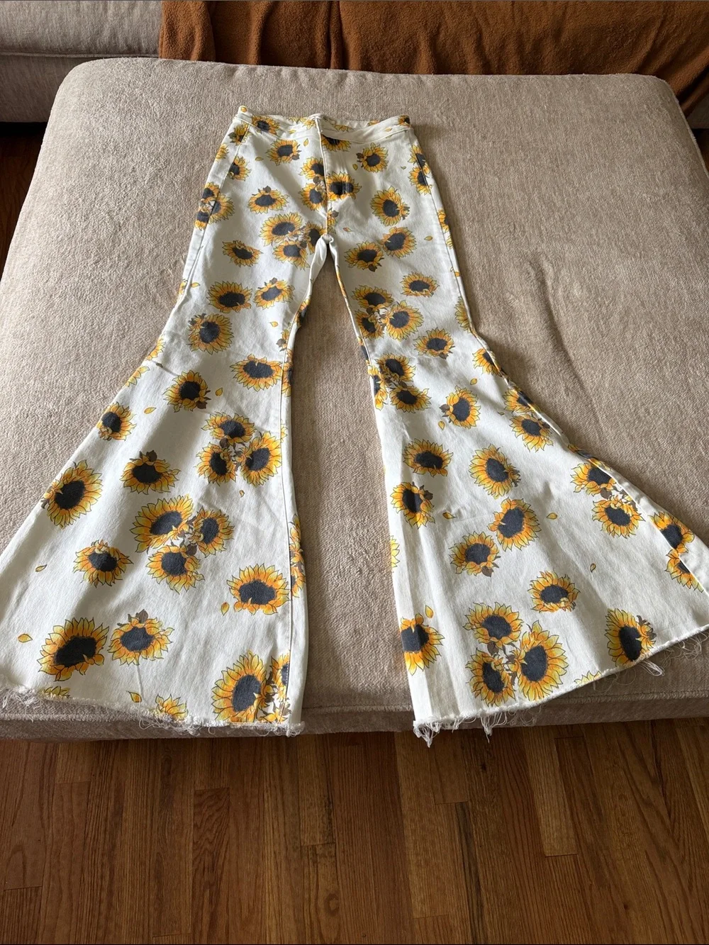 Free People White Sunflower Wide Leg Jeans